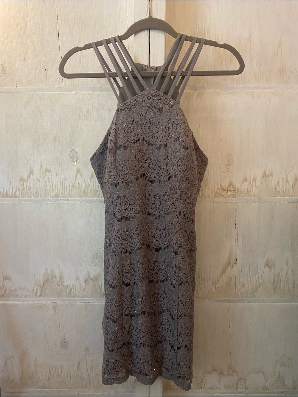 Speechless Taupe Lace Strappy Halter Midi Dress